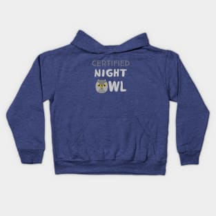 Certified Night Owl Statement with Gray and Yellow Bird (White Background) Kids Hoodie